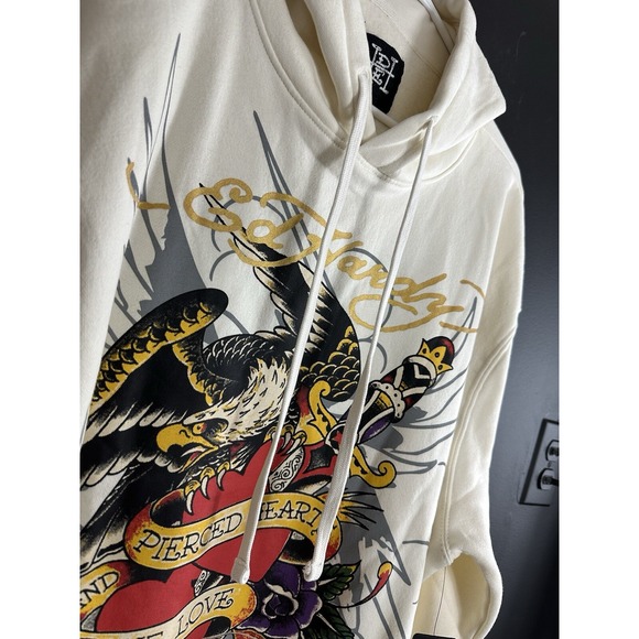 Ed Hardy Hoodie Pierced Hearts True Love Tattoo Pullover L Eagle Knife NWT - Picture 1 of 8